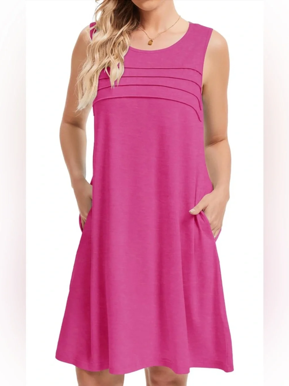 Cute Summertime Loose Pleated Front Sleeveless Sundresses with Pockets XXL NWT - Picture 3 of 7